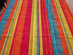 FIESTA TABLECLOTH LIME PINK AQUA BRIGHT STRIPES STAIN RESISTANT 150 CM X 270 CM